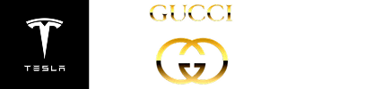 Golden Gucci logo with interlocking Gs on black background.